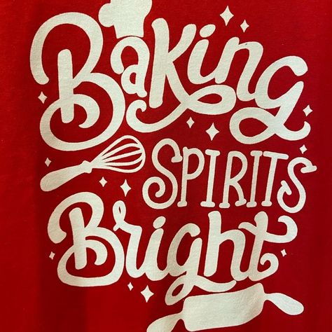 Christmas Cookies! Baking! Great T-Shirt For Your Fun Holiday Baking, Christmas Cookie Exchange And Bake Off! New Without Tag, Red Gildan T-Shirt, With White Saying “Baking Spirits Bright. Chef’s Hat, Wisk And Rolling Pin Are Part Of The Design. Short Sleeve, Crew Neck. Size Medium. Baking Spirits Bright, Holiday Baking Christmas, Cookie Shirt, Baking Christmas, Cookies Baking, Christmas Cookie Exchange, Bake Off, Queen Shirts, Cookie Exchange