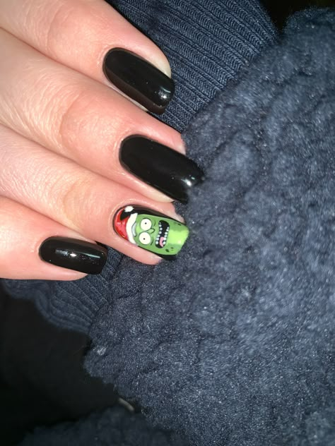 Rick And Morty Nails Simple, Pickle Rick Nails, Pickle Nail Art, Rick And Morty Nails Acrylic, Rick And Morty Nail Art, Nail New Design, Rick And Morty Nails, Cartoon Nail Designs, Minimal Nails Art