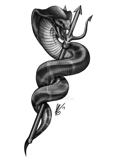 King Cobra Tattoo, Tattoo Japonais, Trident Tattoo, Trishul Tattoo Designs, Arte Viking, Ouroboros Tattoo, Cobra Tattoo, Snake Skull, Tattoo Snake