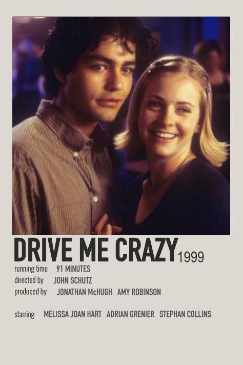 Drive Me Crazy Movie Poster, 2000 Romance Movies, 90s Rom Coms, Drive Me Crazy Movie, 90s Romance Movies, Polaroid Film Poster, Family Friendly Movies, Romance Movie Poster, Romcom Movies