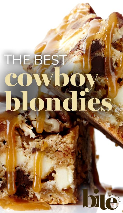 Yeehaw! Chef Lisa has taken the traditional Cowboy Cookie (usually a dry and boring desperado-of-a-cookie) and turned it on its saddlebag with her easy and original Cowboy Blondie Recipe. One bite of these moist and delectable Cowboy Blondies, loaded with chocolate chunks, oatmeal and coconut, and drizzled with a candied pecan topping, will leave you thanking Lisa, the old galoot. #dessertlover #chocolatelover #familyfavouriterecipe Cowboy Cookie, Candied Pecan, Blondie Recipe, Pecan Topping, Cowboy Cookies, Blondies Recipe, Toasted Pecans, Spring Recipes, Desert Recipes