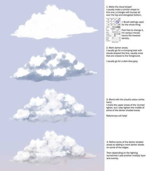 How To Draw Clouds, Draw Clouds, How To Paint Clouds, Cloud Tutorial, Concept Art Tutorial, Digital Painting Techniques, Cloud Drawing, Digital Painting Tutorials, Cloud Painting