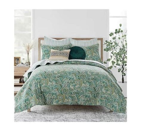 Levtex Home Kimpton Quilt Set, Green, King - Search Shopping Teal Quilt, Navy Bedding, Paisley Quilt, King Quilt Sets, Top Of Bed, Navy Quilt, Green Bedding, Green Quilt, Bed Couch