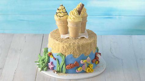 Seaside Birthday Cake, Seaside Cake, Rich Tea Biscuits, Sainsburys Recipes, Summer Cake, Beach Cakes, Summer Baking, Biscuits Easy, Summer Cakes