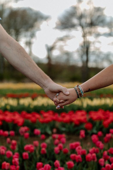 Tulip Field Photoshoot Couple, Couple Photoshoot In Flower Field, Tulip Farm Photoshoot Couple, Flower Garden Couple Photoshoot, Tulip Farm Photoshoot, Garden Couple Photoshoot, Tulip Field Photoshoot, Field Poses, Farm Photoshoot