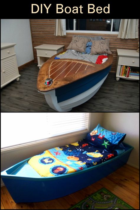 Unique Kids Beds Boys, Boat Beds For Boys, Toddler Boat Bed, Boat Beds, Unique Kids Beds, Underwater Room, Kids Beds For Boys, Boat Furniture, Toddler Bed Boy