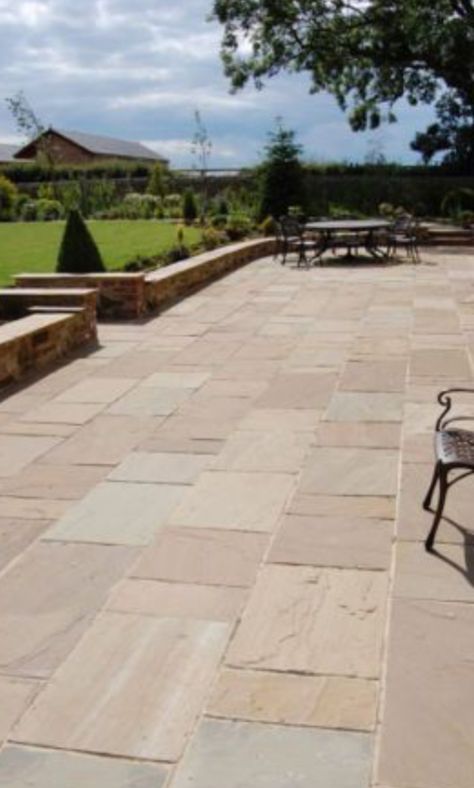 Sandstone Patio, Stone Patio Designs, Sandstone Paving Slabs, Patio Paving, Indian Sandstone, Patio Steps, Sandstone Paving, Patio Slabs, Stone Patio