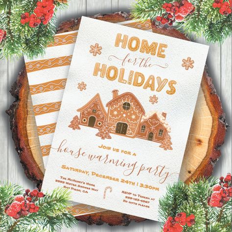 Home for the Holidays House Warming Party Invitation Christmas House Warming Party Ideas, Holiday Housewarming Party, Holiday House Warming Party, House Warming Ideas Theme, Winter Housewarming Party Ideas, Christmas Housewarming Party, Housewarming Christmas Party, Cookie Houses, Christmas House Warming