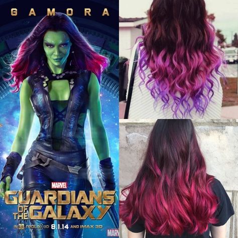 Gamora hair Gamora Hairstyle, Gamora Hair Color, Gamora Hair, Marvel Order, Gamora Costume, Short Punk Hair, Iconic Hair, Hair Spring, Galaxy Hair