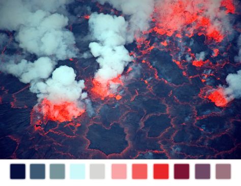 Love these Colors Fire And Ice Color Palette, Danger Color Palette, Volcano Color Palette, Fire Colour Palette, Iceland Color Palette, Mood Color Palettes, Fire Color Palette, Dark Blue Color Palette, Volcano Landscape