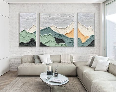 3 Pieces Original Abstract Painting Acrylic Painting on Canvas Framed Wall Art Living Room Home Blue Yellow 3dtexture Mountain Wall Decor - Etsy Magical Paintings, Mountain Painting, Textured Canvas Art, Plaster Art, 3 Piece Wall Art, 3d Texture, Scandinavian Art, Green Wall Art, Mountain Paintings