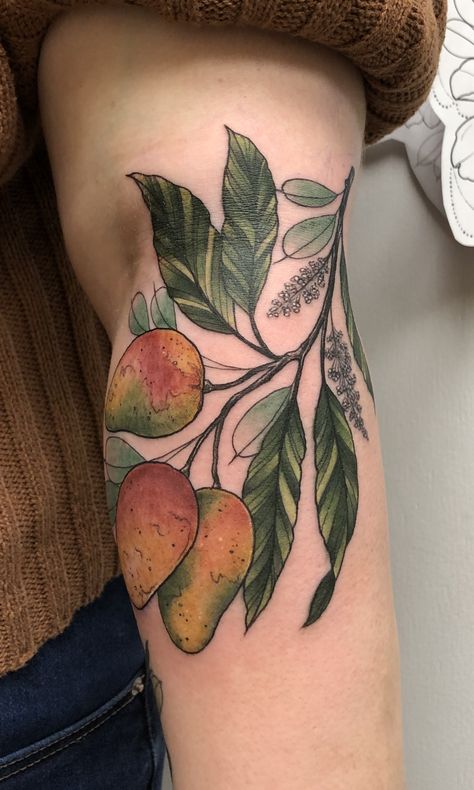 Mango Tattoo Mango Tattoo, Farm Tattoo, Tattoo Removal Cost, Fruit Tattoo, Theme Tattoo, Red Tattoos, Botanical Tattoo, Tattoo Designs And Meanings, Time Tattoos