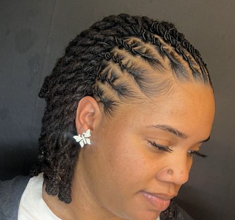 Loc Short Styles Black Women, Small Medium Locs, Loc Cornrow Styles, Extra Small Locs, Quick Loc Styles, Female Dreadlocks, Loc Styles Medium, Knot Braids, Short Dreadlocks Hairstyles