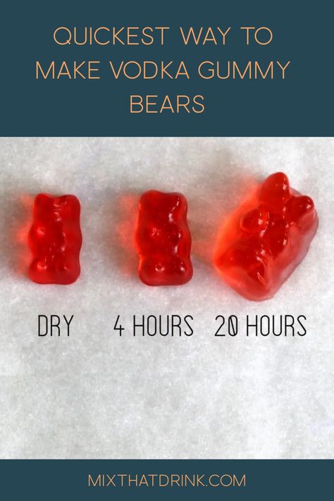 Adults only: when you soak gummy bears in vodka, they absorb the alcohol and turn into yummy, fruity vodka gummy bears. This method gets it done in hours. Alcohol Gummies Recipes, Alcoholic Gummy Bears Recipe, Boozy Gummy Bears, Gummy Bears Soaked In Vodka, Vodka Gummy Bears Recipe, Gummy Worms Recipe, Alcohol Gummy Bears, Drunken Gummy Bears, Expensive Vodka