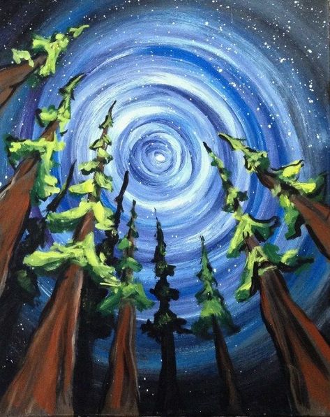 Sky With Stars, Paint Night Ideas, Paint Nite, Easy Canvas Painting, Things To Paint, Paint Night, 수채화 그림, Simple Acrylic Paintings, Paint And Sip