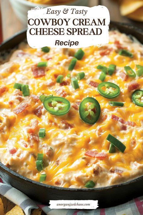 Cowboy Cream Cheese Spread is the ideal choice for any gathering. With just a handful of ingredients, you can whip up this tasty dip effortlessly. Cheesy Baked Cowboy Dip offers a delightful blend of warm, melty cheese and the creamy texture of cream cheese, enhanced by the smoky tones of bacon and a hint of Cowboy Cheese Dip, Appetizer Recipes Cream Cheese, Chicken Cream Cheese Dip Appetizers, Warm Cream Cheese Dip, Jarlsberg Cheese Dip, Cowboy Appetizers, Whipped Cream Cheese Recipes, Cream Cheese Board, Cheese Dips