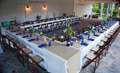 Cobalt Blue Weddings, Country Wedding Reception, Burlap Runner, Wedding Dress Brands, Reception Photography, Blue Weddings, Head Tables, Candle Arrangements, Wedding Reception Photography