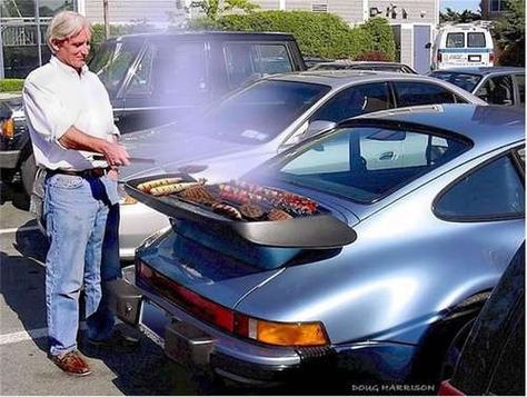 Tamerlane's Thoughts: Porsche whale tail BBQ grill Bbq Meats, Amazing Inventions, Bbq Grill Smoker, Car Jokes, Chevy Girl, Crazy Cars, Peugeot 306, Peugeot 406, Vw Sharan