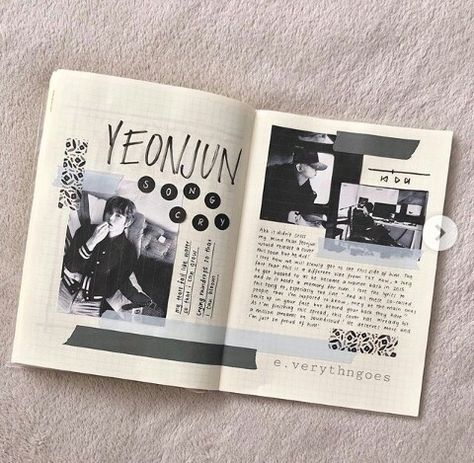 Kpop journal ~ Yeonyun, song cry #pretty #vintage #vintagestyle #bullet #bulletjournals #bulletjournalist #journal #bujo #bujoideas #bujoinspiration #bujocommunity #bujolove #notas #notes #notestagram #study #studymotivation #studynotes #inspirationalquotes #student #studydesk #lettering #letrabonita #caligraphy #caligrafiaartistica #yeonjun #TXT Txt Journal Ideas, Txt Scrapbook, Txt Journal, Bullet Journal Cover Ideas, Anime Journal, Kpop Journal, Sketch Journal, Notes Art, Yeonjun Txt