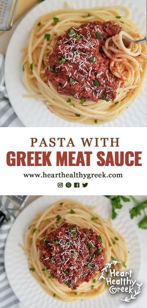 Greek Meat Sauce, Meat Pasta Sauce, Meat Sauce Pasta, Greek Meat, Greek Spaghetti, Sauce Au Poivre, Pasta With Meat Sauce, Meat Sauce Recipes, Meat Pasta