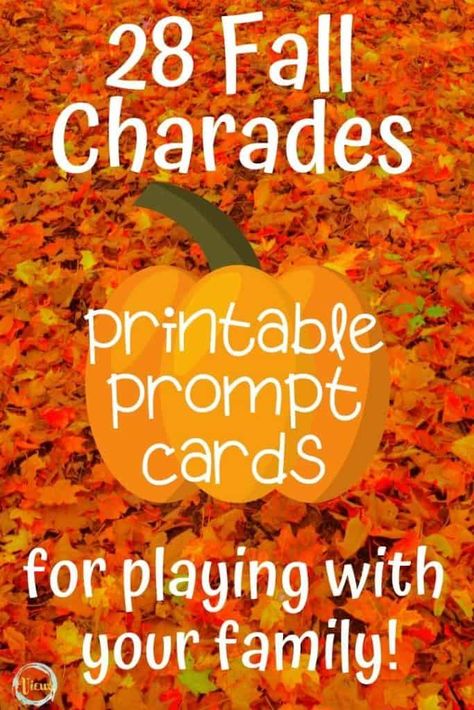 This fall charades printable game is the perfect way to get everyone in the family laughing and moving together. So much family-friendly fun! #Fallcharades #printablegame #kidsactivites #familygames #freefamilyfun #parenting #kidsplay #boardgames #printableboardgames #viewsfromastepstool Fall Pumpkin Activities, Thanksgiving Family Games, Charades For Kids, Family Laughing, Thanksgiving Games For Kids, Charades Game, Fall Family Fun, Fall Games, Thanksgiving Family