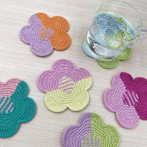 Cute and unique flower crochet pattern | Crochet Coaster, Colorful, Flower Coaster, Flower decals, Y2K crochet. Flower Coaster Crochet Pattern, Coaster Crochet Pattern, Flower Crochet Pattern, Coaster Crochet, Flower Coaster, Crochet Coaster, Flower Crochet, Crochet Applique, Crochet Coasters