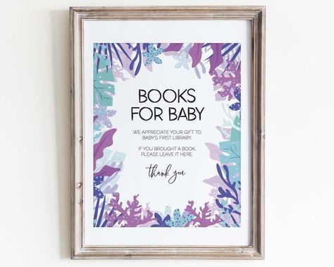 Excited to share the latest addition to my #etsy shop: Books for Baby Sign for Mermaid Baby Shower | PRINTABLE | INSTANT DOWNLOAD | Sign Only #papergoods #purple #babyshower #blue #printable #booksforbabysign #babyshowersign #bookrequestsign #booksforbaby #razorsedgepaperie Pacifier Hunt, Ocean Baby Showers, Diy Mermaid, Star Baby Shower Invitations, Sea Baby Shower, Mermaid Baby, Mermaid Baby Showers, Jungle Baby Shower