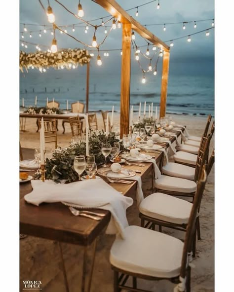 Fancy Beach Wedding, Night Beach Weddings, Beach Wedding Setup, Mauritius Wedding, Riviera Cancun Wedding, Dreams Riviera Cancun, Beach Reception, Beach Wedding Aisles, Cancun Destination Wedding