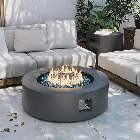 Amazon.com: UPHA 42-inch Outdoor Propane Gas Fire Pit Table 50000 BTU Iron Round Fire Pit for Outside Patio with Propane Tank Cover, Wind Guard, Removable Lid, Blue Fire Glass, Rain Cover, Grey : Patio, Lawn & Garden Dixon Homes, Round Fire Pit Table, Propane Tank Cover, Outdoor Propane Fire Pit, Modern Fire Pit, Rectangular Fire Pit, Grey Patio, Outdoor Gas Fireplace, White Patio