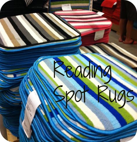 Dish Dryers/Small Rugs from Ikea, Target, Walmart for Reading Spot Rugs, Math Workstation partnerships, etc. Preschool Carpet Spots, Carpet Spots For Classroom, Classroom Carpet Spots, Ikea Classroom, Library Seating, Preschool Library, Flexible Seating Classroom, Library Center, Kindergarten Classroom Decor