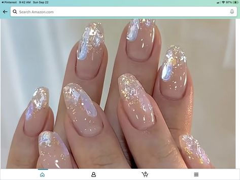 Aurora Nails, Glitter Nails Acrylic, Gold Foil Design, Korean Nail Art, Graduation Nails, Korean Nails, Blush Nails, Professional Nail Art, Popular Nails