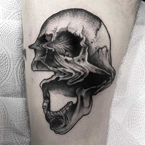 Glitched skull tattoo Vaporwave Tattoo, Pretty Skull Tattoos, Glitch Tattoo, Bird Skull Tattoo, Skull Tattoo Flowers, Tech Tattoo, Related Tattoos, Feminine Skull Tattoos, Belly Tattoos