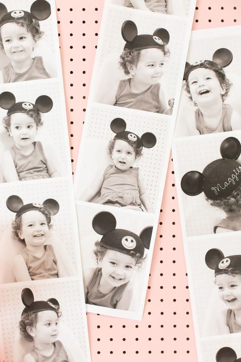 Diy Photo Strip, Vintage Mickey Birthday, Pastel Disney Party, Vintage Disney Cake, Vintage Disney Party, Vintage Disney Birthday Party, Vintage Disneyland Birthday Party, Disneyland Birthday Party, Disneyland Sign