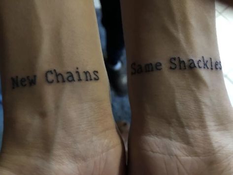 New Chains Same Shackles Tattoo, Ui̇ci̇deboy Tattoos Ideas, Ftp Tattoo Design, Grey 59 Tattoos, Scrim Tattoos, Trippie Tattoos, Ftp Tattoo, Minor Moments, Sb Tattoos