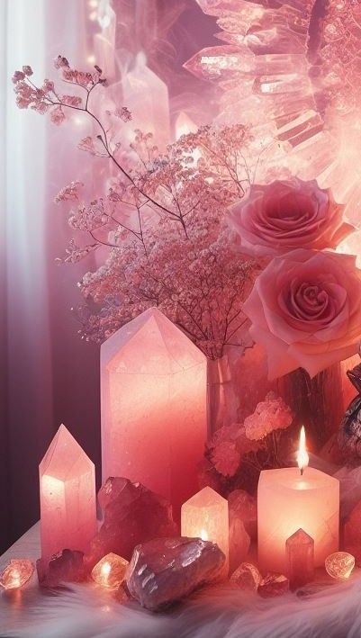 Pink Quartz Aesthetic, Angel Aesthetic Pink, Love Magic Aesthetic, Deep Pink Aesthetic, Rose Quartz Wallpaper, Rose Quartz Aesthetic, Crystal Collection Display, Wellness Decor, Ig Theme