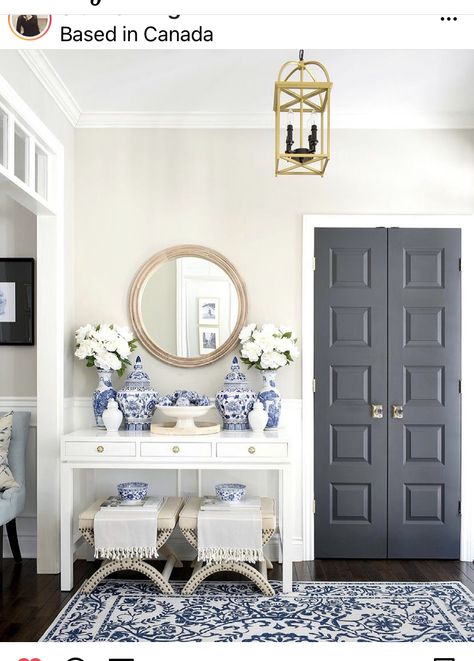 White Blue Home Decor, Blue And White Foyer Entryway, Off White Home Decor, Blue White Rugs, Blue White Home Decor, Blue And White Entryway Decor, White And Blue Bedroom Decor, Blue And White Entryway, White On White Decor