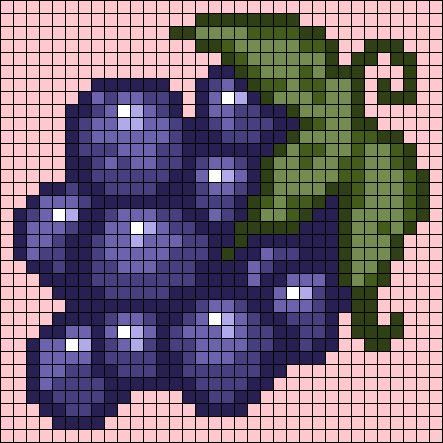 Blueberry Pixel Art, Fruit Alpha Pattern, Pixel Art Fruit, Punto Fair Isle, Pixel Art Food, Grapes Fruit, Pixel Grid, Easy Pixel Art, Pixel Art Templates