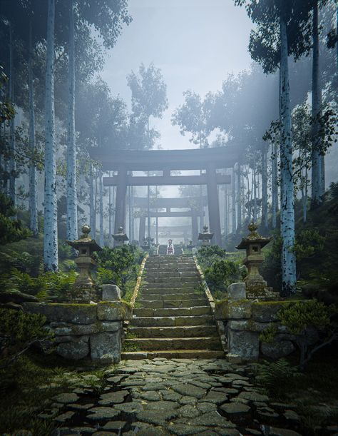 Sérgio Merêces - Japanese Temple - Blender 3d animation Japanese Temple Fantasy Art, Asian Temple Concept Art, Japanese Environment Concept Art, Japanese Concept Art, Japanese Temple Art, Japanese Environment, Blender Environment, Traditional Japanese Temple, Blender 3d Animation