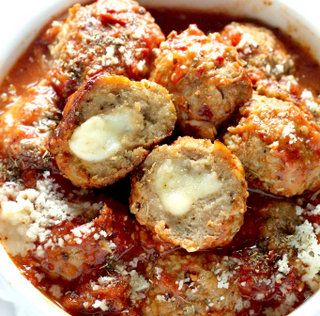 Mozzarella Stuffed Turkey Meatballs, Meatballs Stuffed With Mozzarella, Italian Turkey Meatballs, Ground Turkey Meatballs, Homemade Marinara Sauce, Mozzarella Stuffed Meatballs, Cheese Stuffed Meatballs, Stuffed Turkey, Easy To Cook Meals