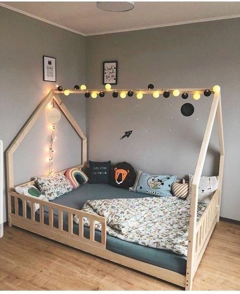 King Toddler Bed, Baby Boy Floor Bed, Boys Bedroom Floor Bed, Boys Room Floor Bed, Toddler Boy Room Bed On Floor, Baby Floor Beds, Kid Floor Bed Ideas, Monisorri Toddler Beds, Toddler Boy Room With Floor Bed