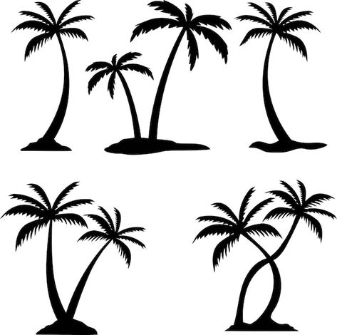 Set of 5 simple palm and coconut tree si... | Premium Vector #Freepik #vector #palm-tree-illustration #beach-tree #tropical-paradise #island Palm Trees Illustration, Beach Tree, Illustration Beach, Palm Tree Vector, Tree Vector, Silhouette Illustration, Tree Graphic, Tree Illustration, Tree Silhouette