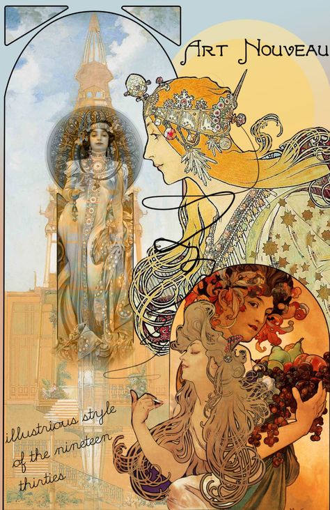 Art Nouveau Collage by vodka-tango on DeviantArt Art Nouveau Mood Board, Art Nouveau Collage, Art Nouveau Magazine, Art Nouveau Book Illustration, Mucha Advertisement, Alfons Mucha Slav Epic, History Wallpaper, Art Nouveau Mucha, Architecture Portfolio Layout