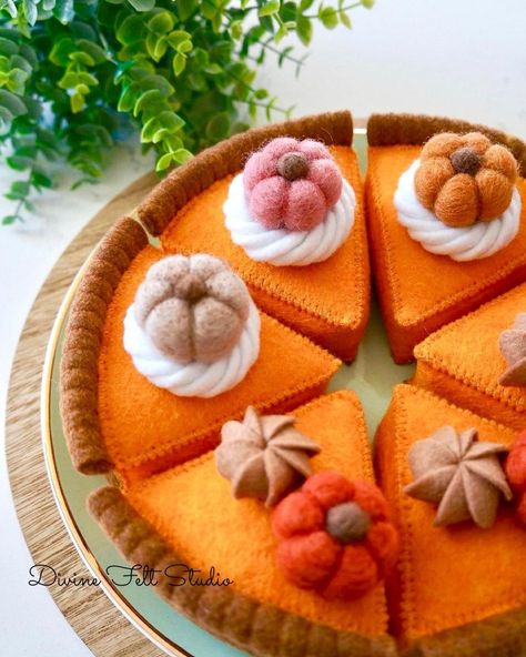 play food • Instagram Felt Pie Pattern, Felt Pumpkin Pie, Colorful Pumpkins, Felt Food Patterns, Artificial Food, Felt Pumpkins, Pumpkin Pies, Food Instagram, Food Patterns