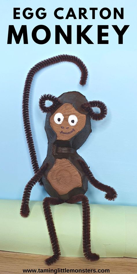 Easy Egg Carton Monkey Craft for Kids - Taming Little Monsters Hanging Monkey Craft, Zoo Activities For Kids, Safari Preschool, Monkey Craft, Zoo Animal Crafts, Zoo Activities, Monkey Crafts, Hanging Monkey, Egg Carton Crafts