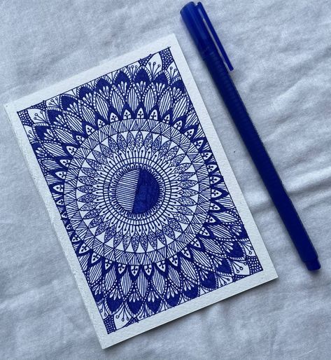 Blue Pen Mandala Art, Blue Pen Art, Mandala Sketch, Journal Things, Alpona Design, Easy Mandala, Pen Art Work, Interesting Drawings, Abstract Art Images