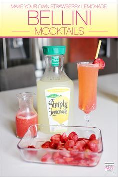 Bellini Mocktail, Strawberry Bellini, New Years Eve Drinks, Strawberry Lemonade Recipe, Non Alcoholic Punch, Simply Lemonade, Travel Cake, Fancy Drinks, Mocktail Recipe