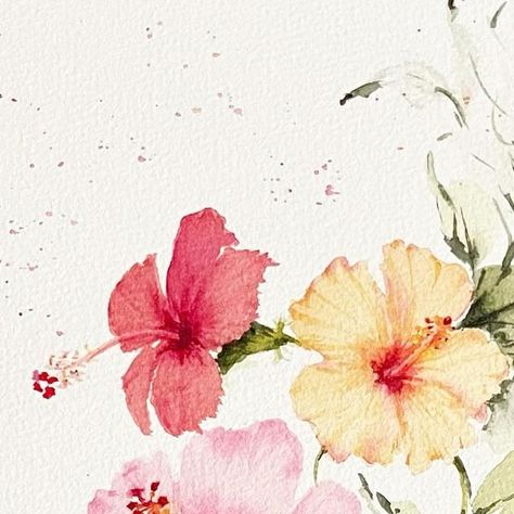 Watercolor Hibiscus Flower, Hibiscus Flower Watercolor, Lotus Flower Watercolor, Hibiscus Painting, Hibiscus Drawing, Hibiscus Watercolor, Watercolor Painting Easy, Hibiscus Art, Hibiscus Plant