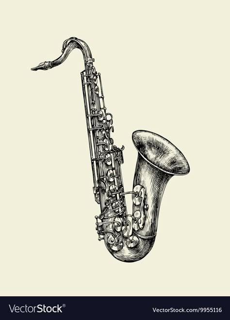 Saxophone Sketch, Saxophone Drawing, Saxophone Tattoo, Vintage Saxophones, Saxophone Art, Dark Art Tattoo, Illustration Photo, Poster Ideas, Jazz Music