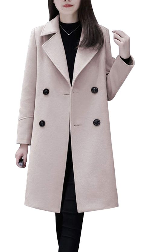 chouyatou Women's Basic Essential Double Breasted Mid-Long Wool Blend Pea Coat (As an Amazon Associate I earn from qualifying purchases) Ladies Long Coat, Long Coat For Women, Leather Leggings Outfit, Winter Trench Coat, Coat For Women, Plus Size Fashion For Women, Wool Blend Coat, Women Essentials, Thanksgiving Outfit