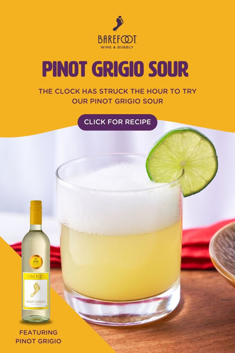 Barefoot Wines Pinot Grigio Sour.  Shake. Strain. Enjoy. Pinot Grigio Drinks, Lion Of Judah Art, Cool Drink Recipes, Adult Slushies, Sunday Soup, Giggle Juice, Infused Alcohol, Wine Cocktail Recipes, Supper Tonight